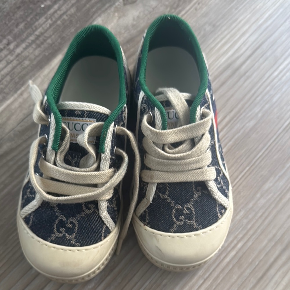 Gucci Blue and Green Sneakers with Canvas Design